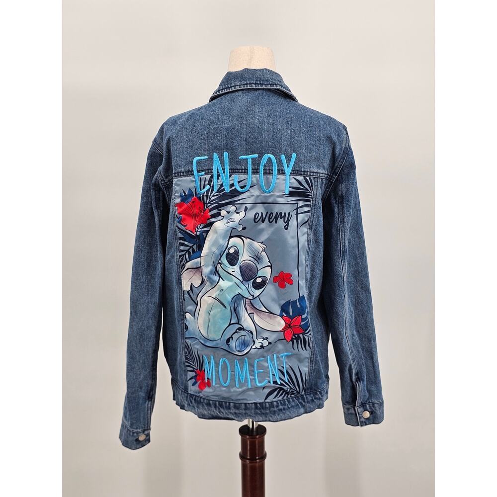 Disney Stitch Denim Jacket Women's Oversized XS Disneyland Paris Embroidered NWT - Picture 3 of 12